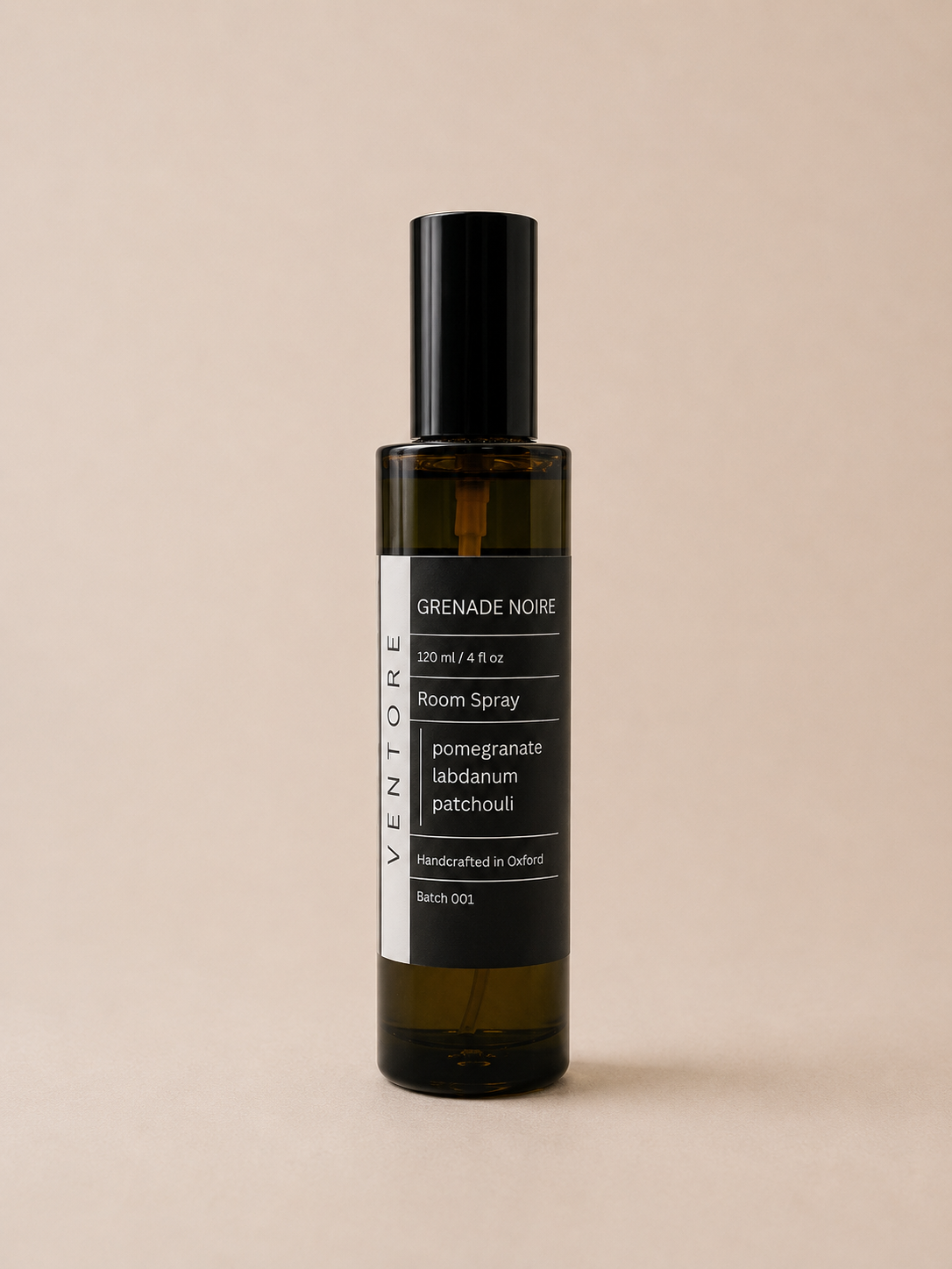 VENTORÉ Grenade Noir room spray 120ml, black pomegranate and labdanum home fragrance in glass bottle