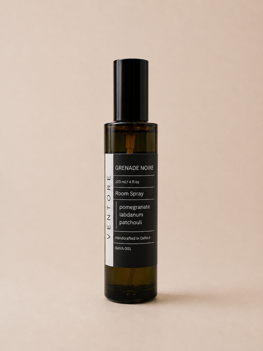VENTORÉ Grenade Noir room spray 120ml, black pomegranate and labdanum home fragrance in glass bottle