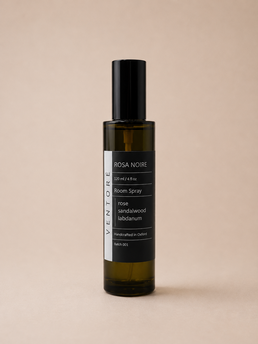 VENTORÉ Rosa Noire room spray 120ml, dark rose and sandalwood home fragrance in glass bottle