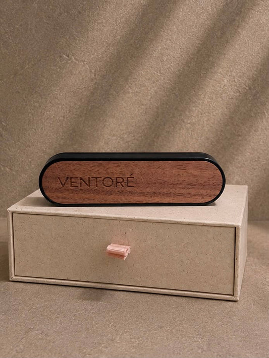 VENTORÉ car vent diffuser clip in walnut wood and black aluminium on gift box