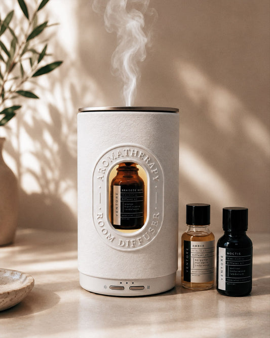 VENTORÉ Aromatherapy Room Diffuser, waterless cordless nebulising diffuser in white ceramic